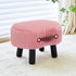 Small Ottoman Foot Rest with Handle, Velvet Footstool with Wooden Legs &