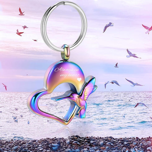 Yinplsmemory Hummingbird Cremation Keychain for Ashes Holder, Always in My Heart Urn Locket Pendant