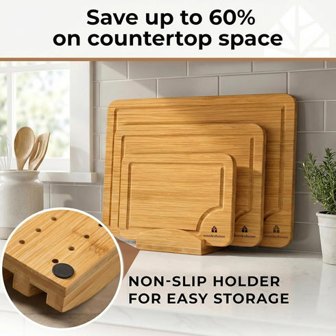 Set 3 (Set 3 Bamboo Cutting Board of - Thick & Durable Wood Cutting Boards with Deep Juice Grooves & Build-in Handles