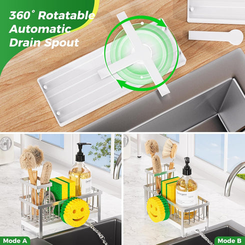 Taugast Countertop Sponge Holder for Kitchen Sink,Sink Caddy with Removable Dish Brush Holder,Self-Draining Kitchen