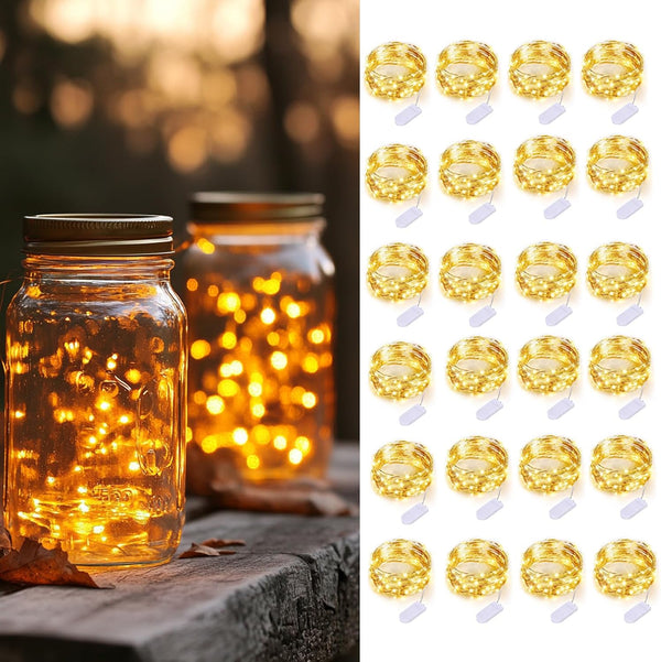24 Pack Battery Operated Fairy Lights, 3.3ft 20 LED Silver Wire Warm White for Wedding, Party Decor