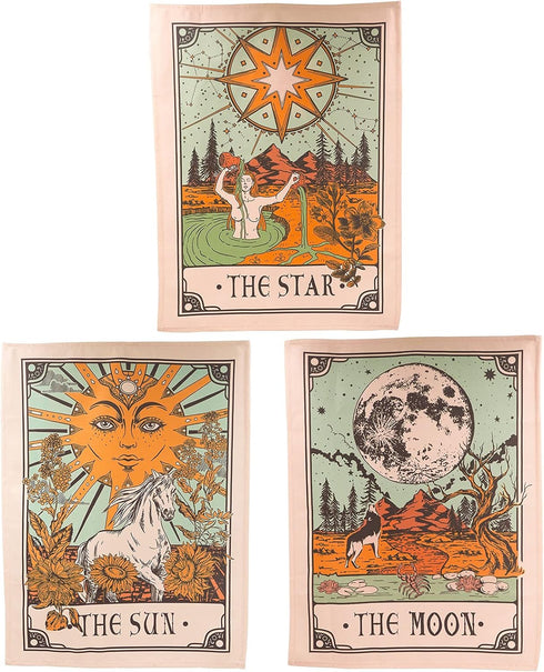 Accnicc 3 Pack Tarot Tapestry - Sun Moon and Star Wall Hanging, Vintage Aesthetic for Room (Brown, 15'' × 20'')