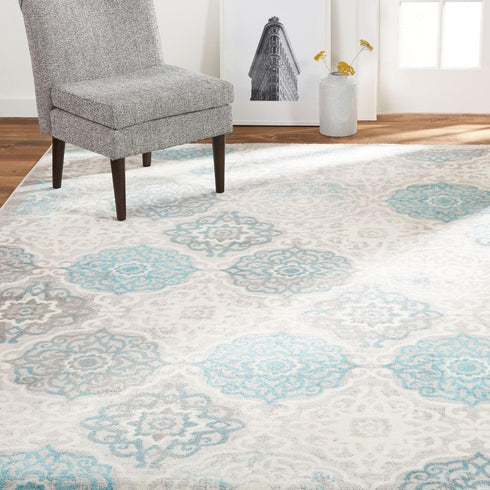 Home Dynamix Boho Andorra Transitional Damask Area Rug, Grey/Blue, 2'7"x4'7"