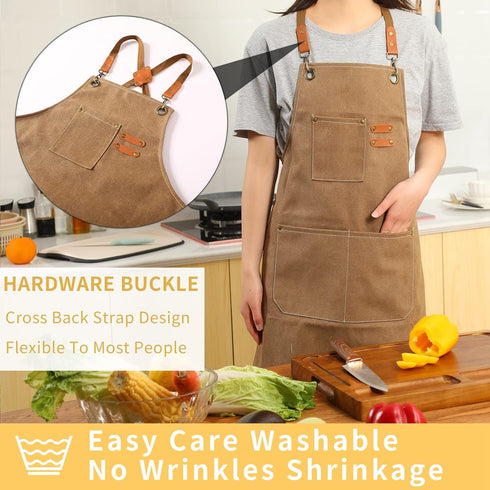 Tosewever Canvas Cross Back Chef Cotton Aprons - Large Pockets for Men and Women
