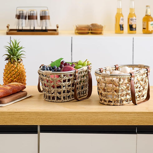 Farmhouse Seagrass Egg Baskets for Collecting Fresh Eggs Handmade Egg Collecting Basket Wicker Oval Storage Basket