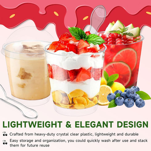 300 Pack 6 oz 100 OTOB Dessert Cups with Lids and Spoons | Serves | Round Small Yogurt Parfait Cups for Appetizers
