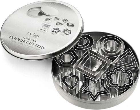 24 Piece Mini Cookie Cutter Set - Assorted Shapes, Premium Stainless Steel Mini Biscuit Cutters