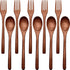Wooden Spoons Forks Set, Japanese Wooden Utensil Set, Reusable Handmade Natural Wood Flatware (10 Pieces)