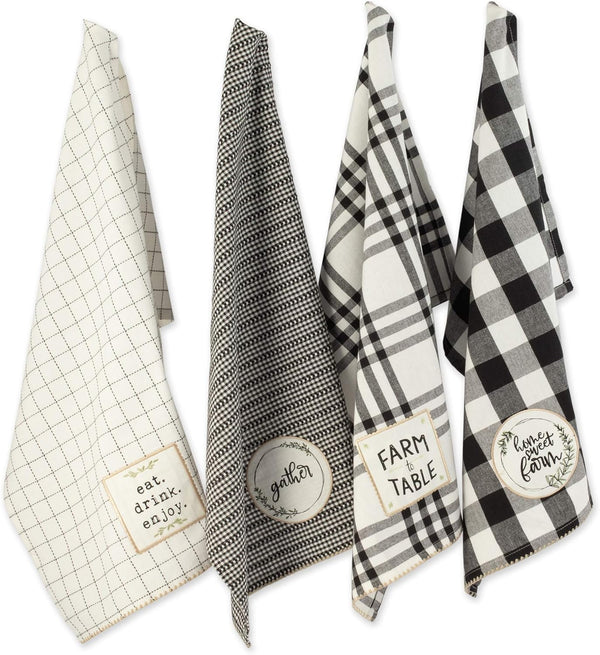 DII Home Sweet Farmhouse Kitchen Collection, Dishtowel Set, 18x28, Black, 4 Count