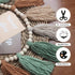 Sage Green Brown Boho Yarn Wood Bead Tassel Garland Wall Hanging Decor Neutral Earth Tone Woodland Banner Tassels