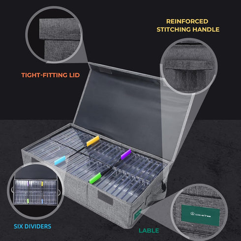 Cassette Tape Storage Box, Practical Holder for 48 Tapes, 16.34 x 9.25 x 3.54 Inch with Lids and Index Labels
