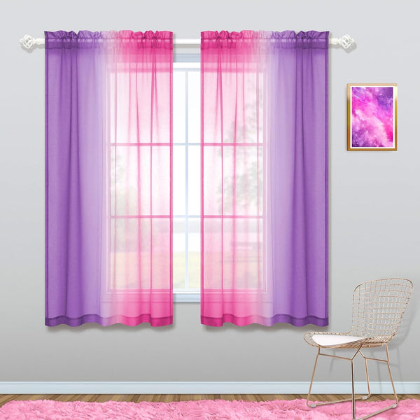 KOUFALL Kawaii Room Decor - Pink and Purple Ombre Kids Curtain Rod Pocket Small Curtains for Girl Bedroom, 45 Inch