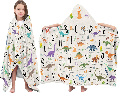30" 50", Dinosaur Hooded Beach Towel for Kids, Alphabets Hooded Towels for Toddlers x Kids Beach Towels for Pool