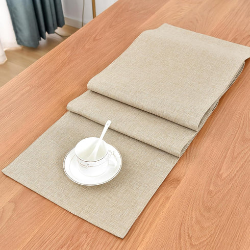 60 inches 13x60 Inch Farmhouse Rustic Table Runner Beige Faux Linen Double Layer Table Runners Thick Reversible Table