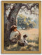Yaneiro Wood Framed Canvas Wall Art, Vintage Boy and Dog Painting Poster, Countryside