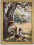 Yaneiro Wood Framed Canvas Wall Art, Vintage Boy and Dog Painting Poster, Countryside
