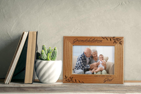 CEDAR CRATE MARKET Engraved Natural Wood Photo Frame, Fits 5x7 Horizontal Portrait for Grandparents
