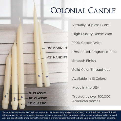 Colonial Candle Unscented Taper Candle, Classic Collection, Mulberry, 12 in, Pack of 12