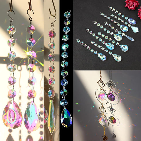 QIKAIDE 370 Pcs Crystal Suncatcher Kits Hanging Chandelier Crystals Prisms Parts Rainbow Maker Pendants for Stained