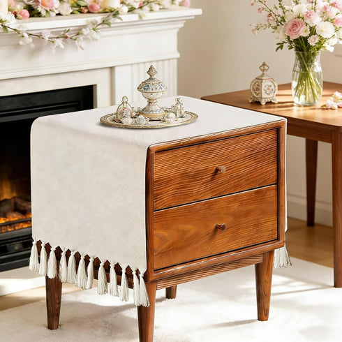 36 Inches yuboo Boho Nightstand Dresser Cover Top for Bedroom, Short Cream Small Farmhouse Coffee Table Runner , Rustic