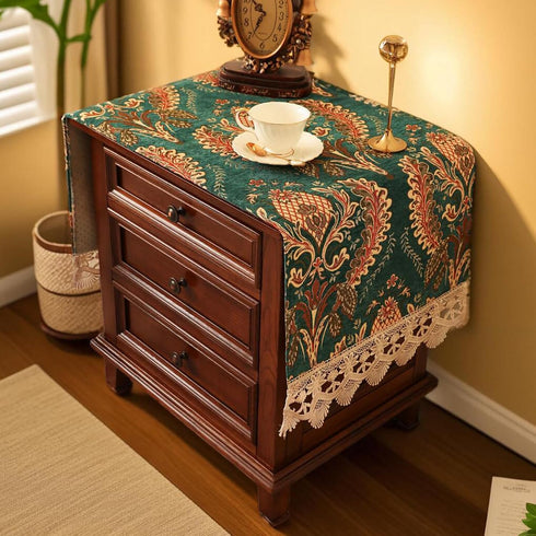 Floral,51.2" 15.7" Nightstand Cover with Lace Trim Floral Pattern :Slip-Resistant Dustproof Table Cover for Bedroom