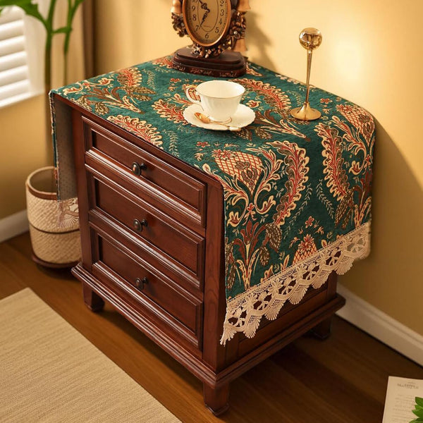 Floral,51.2" 15.7" Nightstand Cover with Lace Trim Floral Pattern :Slip-Resistant Dustproof Table Cover for Bedroom