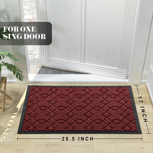 Yimobra Front Door Mats, Heavy Duty Water Absorbent Mud Resistant Easy Clean Entry Outdoor Indoor Rugs,Non Slip Backing, Exterior Mats for Outside Patio Porch Farmhouse, 29.5 x 17, Red by Yimobra