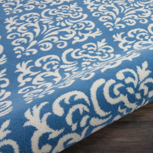 Nourison Grafix Damask Blue Area Rug, 5'3" x ROUND, Easy-Cleaning, Non-Shedding for Bedroom, Living Room, Dining Room,