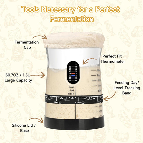 Coco Bird 50oz 17 Breads(1PCS) Pro Sourdough Starter Kit- Large Capacity Sourdough Starter Jar, Flavorful Fermentation