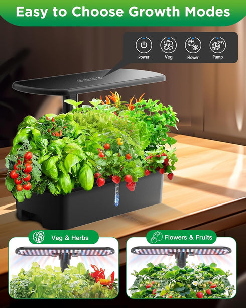 24W Adjustablewith,12 Hydroponics Growing System Kits,Smart Indoor Herb Garden with LED Grow Light Planting Height Pods