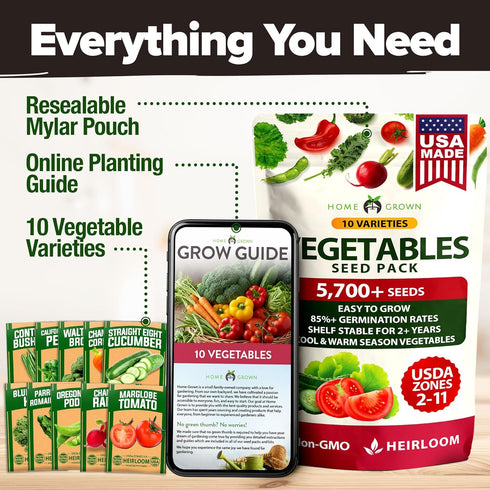 10 2000+ HOME GROWN Variety Survival Seed Vault USA Grown Heirloom Non-GMO Vegetable Seeds for Planting, High
