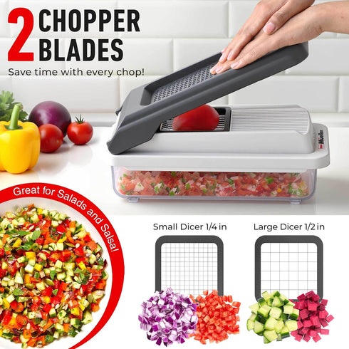 Mueller Vegetable Chopper Mandoline Slicer, Food Veggie Chopper, Cheese Grater, Onion Vegetable Cutter with Container