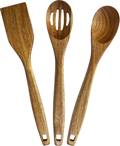 3 Piece Acacia Wood Kitchen Utensils Set, Wooden Cooking Utensils for Home and Kitchen