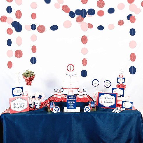 Navy-Blue Pink Rose-Gold Gender-Reveal Decorations, 52FT Party Streamers Garland Backdrop Banner Decor for Baby Shower,