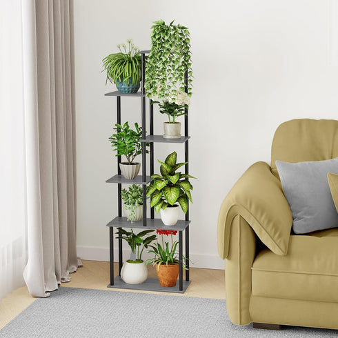 6-Tier Plant Stand Indoor, Tall Plant Shelf Multiple Metal Wood Flower Pot Holder for Living Room Office Balcony Patio