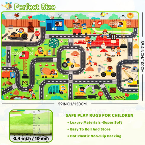 Mfmiudole 59"39.4" Kids Rug Play Mat for Toy Cars, Construction Site Road Traffic for Playroom Kids City Engineering