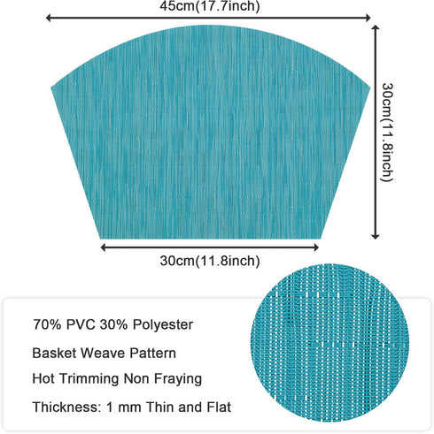 SHACOS Set of 4 Round Wedge Placemats, Heat Resistant, Woven Vinyl PVC Table Mats, Teal Blue, Indoor Outdoor
