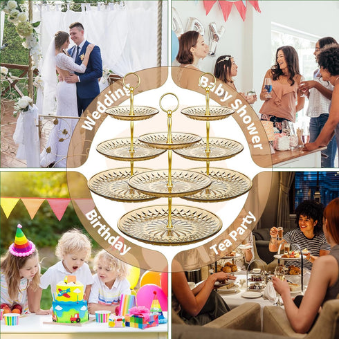 8 Packs 3 Patelai Tier Crystal Acrylic Clear Cake Stand with Gold Round Holder Acrylic Cupcake Stand Holder for Home