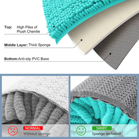 Smiry Luxury Chenille Bathroom Rugs 24x16, Extra Soft and Absorbent Shaggy Bath Mat, Non-Slip Turquoise