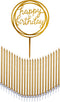 24 Count Tall Thin Metallic Gold Birthday Candles with Holders and Classy Cake Topper for Custom Cake
