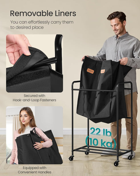 2-Section URLS210B01 SONGMICS Laundry Sorter, Laundry Hamper with Wheels, Rolling Clothes Hamper Cart with Large