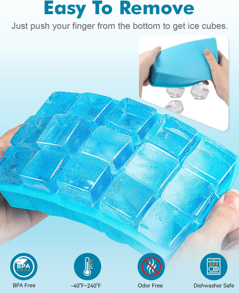 ZDPMK 2 Pack Silicone Ice Cube Trays, Flexible Molds for 15 Ice Cubes, Reusable & BPA Free for Freezer, Cocktail,