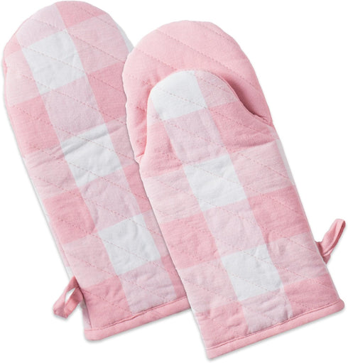 DII Buffalo Check Kitchen Collection, Classic Farmhouse Kitchen Set, Oven Mitt, Pink & White