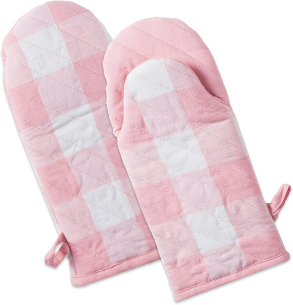 DII Buffalo Check Kitchen Collection, Classic Farmhouse Kitchen Set, Oven Mitt, Pink & White