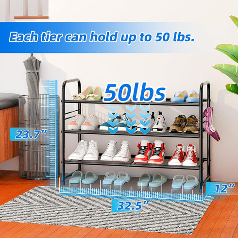 3-Tier Closet 33" SUFAUY Mesh Shoe Rack, Metal Wide Shoe Shelf Heavy Duty, Black