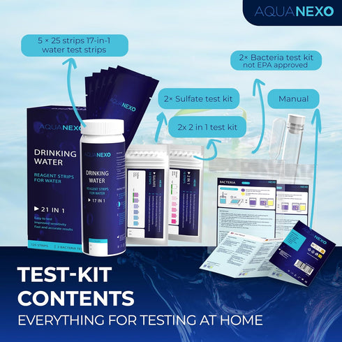 AQUANEXO 21 125 20 2 Parameters, + Drinking Water Test Strips + x Coliform Bacteria Test, pH Test Strips, Water Tester