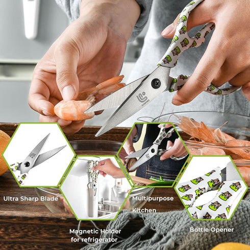 Linoroso Kitchen Scissors - Heavy Duty Kitchen Shears with Magnetic Holder, Japanese Steel 4034