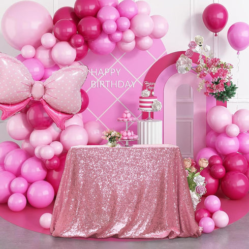 PartyDelight Sequin Tablecloth Fuchsia Pink Sparkly Table Cloth Overlay Square 50"x50"
