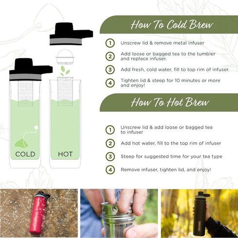 22oz, The Tea Spot Steepware Tea Tumbler and Thermos, Tea Bottle with tea infuser for loose leaf tea or iced coffee