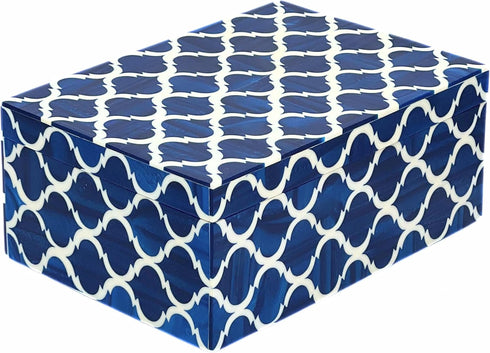 collectiblesBuy Handmade Resin Inlay Jewelry Box – Blue & White Antique Storage Organizer for Rings and Earrings